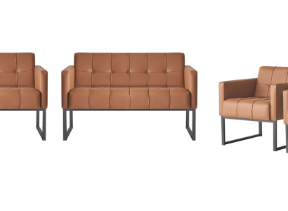 Aarbechtszëmmer-Set 4tlg Braun Einfaarweg 2x 2-Sëtzer 2x Fauteuil Modern Stil