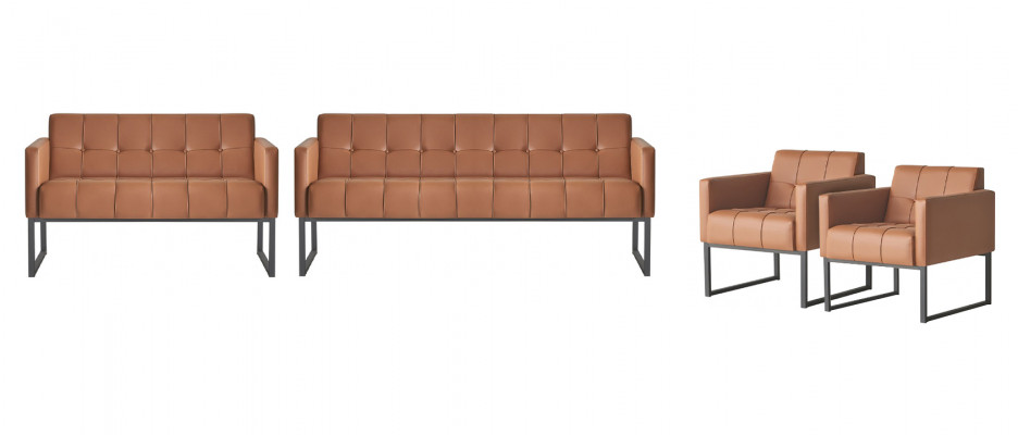 Aarbechtszëmmer-Set 4tlg 2x 3-Sëtz 2x Fotell Braun Eenheetlech Modern Stil