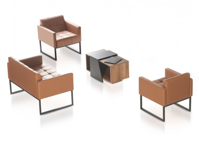 Bürosset Braun 4-Deel 2-Sëtzer 2x Sesselen Couchtisch Eenfaarweg Stil