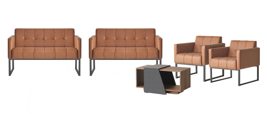 Aarbechtszëmmer-Set 5 Deeler Braun 2x 2-Sëtzer 2x Fautteuil Couchtisch Gro Stil