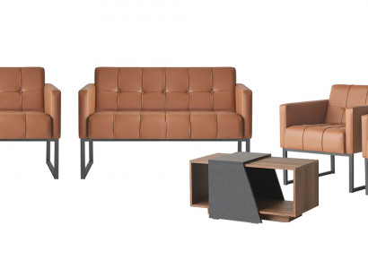Aarbechtszëmmer-Set 5 Deeler Braun 2x 2-Sëtzer 2x Fautteuil Couchtisch Gro Stil