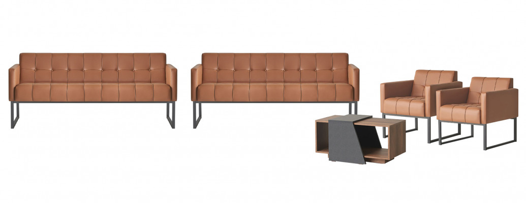 Aarbechtszëmmer-Set 5tlg 2x 3-Sëtzer 2x Fauteuil Couchtisch Braun Gro Stil