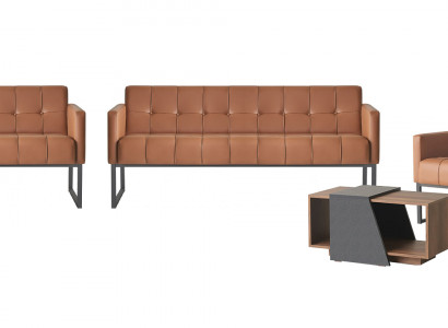 Aarbechtszëmmer-Set 5tlg 2x 3-Sëtzer 2x Fauteuil Couchtisch Braun Gro Stil