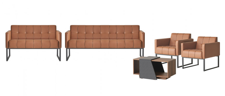 Aarbechtszëmmer-Set 5tlg 3-Sëtzer 2-Sëtzer 2x Sesselle Couchtisch Braun Stil