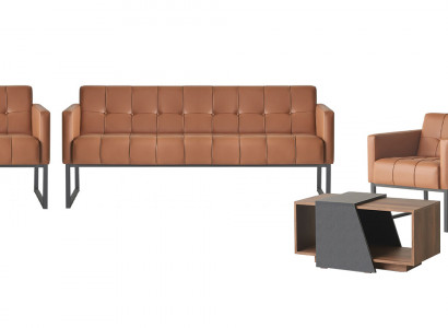 Aarbechtszëmmer-Set 5tlg 3-Sëtzer 2-Sëtzer 2x Sesselle Couchtisch Braun Stil