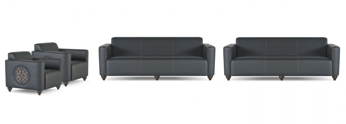 Aarbechtszëmmer-Set 4tlg 2x 3-Sëtzer 2x Sessel Schwaarz Eenzegaarteg Modern