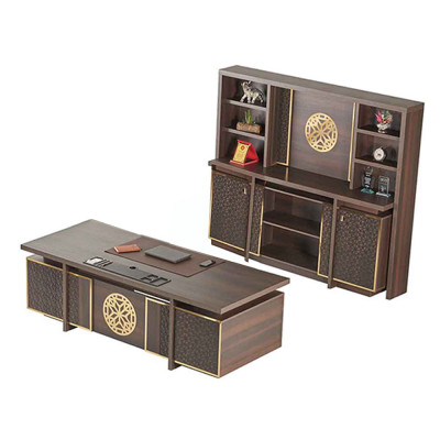 Aarbechtszëmmer Set 3-delig Bürodesk Sideboard Bicherregal Schockela Braun Eenfaarweg