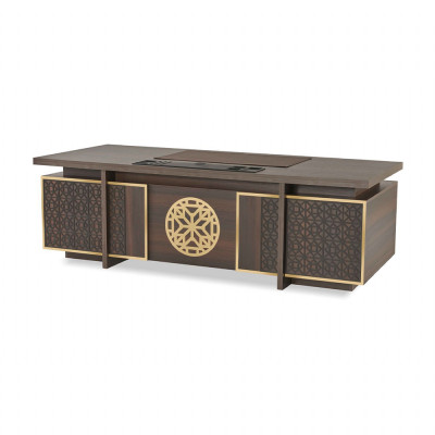 Aarbechtszëmmer Set 3-delig Bürodesk Sideboard Bicherregal Schockela Braun Eenfaarweg
