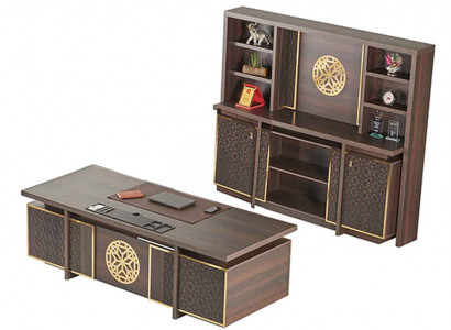 Aarbechtszëmmer Set 3-delig Bürodesk Sideboard Bicherregal Schockela Braun Eenfaarweg