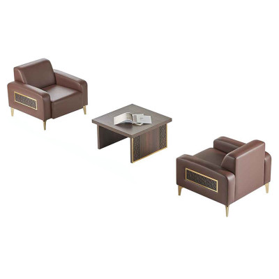 Aarbechtsraums-Set 3tlg 2x Fauteuils Dësch Kaffi Braun Eendeg Wohnzëmmer