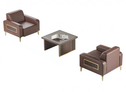 Aarbechtsraums-Set 3tlg 2x Fauteuils Dësch Kaffi Braun Eendeg Wohnzëmmer