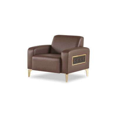 Aarbechtszëmmer-Set 3tlg 3-Sëtzer Fauteuil Cofferdësch Brong Einfach Modern