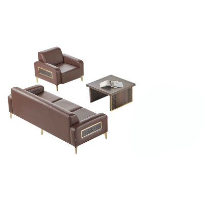 Aarbechtszëmmer-Set 3tlg 3-Sëtzer Fauteuil Cofferdësch Brong Einfach Modern