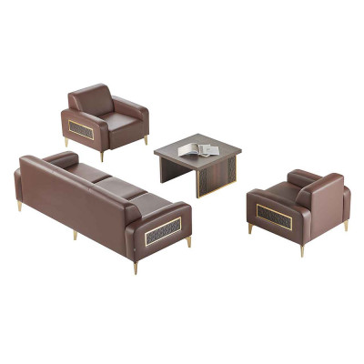 Aarbechtszëmmer-Set 4tlg 3-Sëtzer 2x Fauteuil Kaffisdësch Brong Wunnzëmmer