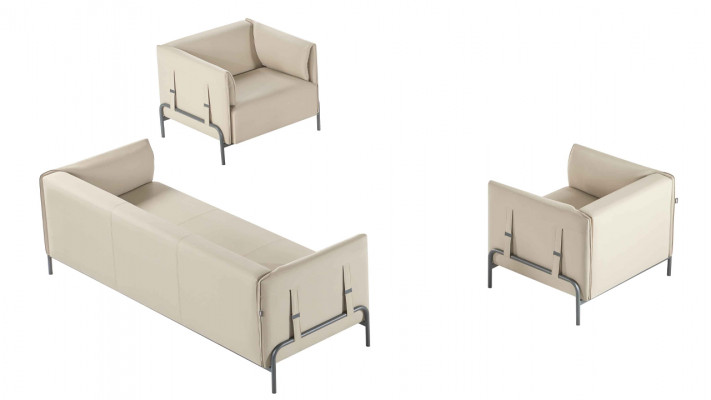 Aarbechtszëmmer-Set 3tl Beige 3-Sëtzer 2x Still mat Këssen Stuff