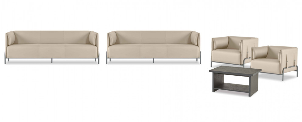 Aarbechtszëmmer-Set 5tlg Beige 2x 3-Sëtzer 2x Sëtzgeleeënheet Gro Couchtisch Modern