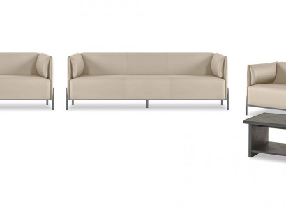 Aarbechtszëmmer-Set 5tlg Beige 2x 3-Sëtzer 2x Sëtzgeleeënheet Gro Couchtisch Modern