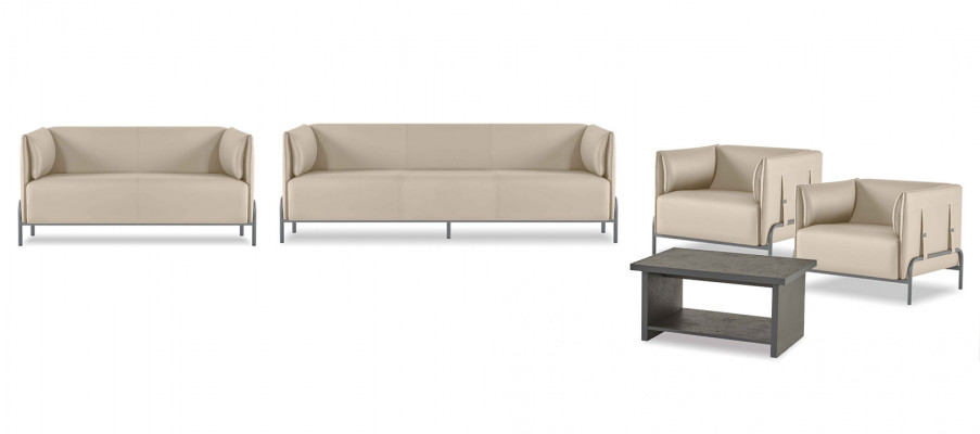 Aarbechtszëmmer-Set 5-tlg Beige 3-Sëtzer 2-Sëtzer 2x Sessel Gri Couchtisch