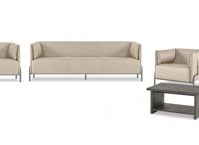Aarbechtszëmmer-Set 5-tlg Beige 3-Sëtzer 2-Sëtzer 2x Sessel Gri Couchtisch
