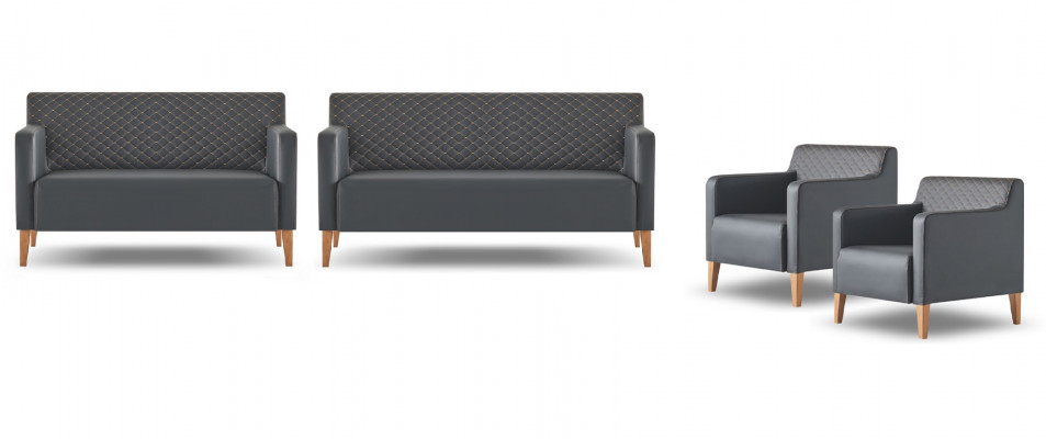 Aarbechtszëmmer-Set 4tlg 3-Sëtzer 2-Sëtzer 2x Fauteuil Schwaarz Wunnzëmmer