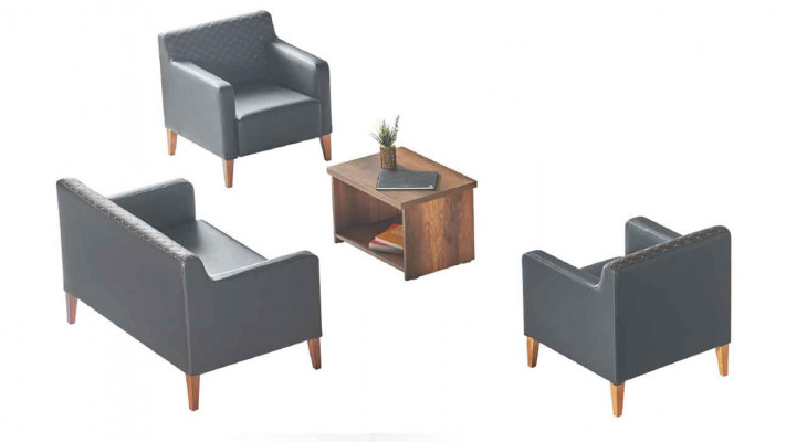Aarbechtszëmmer-Set 4-Teiler Schwaarz 2-Sëtzer 2x Fotell Braun Couchdësch