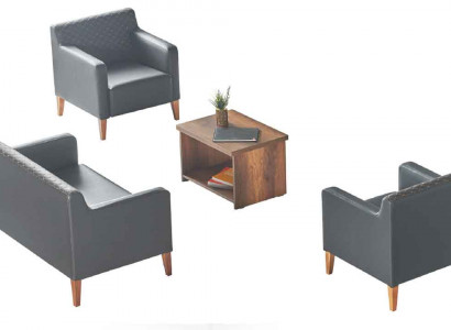 Aarbechtszëmmer-Set 4-Teiler Schwaarz 2-Sëtzer 2x Fotell Braun Couchdësch