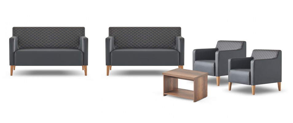 Aarbechtszëmmer-Set 5-Stéck Schwaarz 2x 2-Sëtzer 2x Fauteuil Braun Dësch