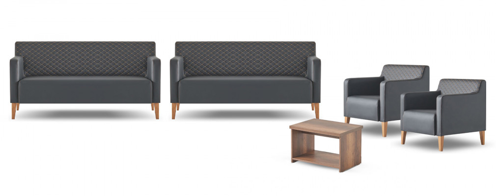 Aarbechtszëmmer-Set 5deelech Schwaarz 2x 3-Sëtzer 2x Fautteuil Braun Dësch