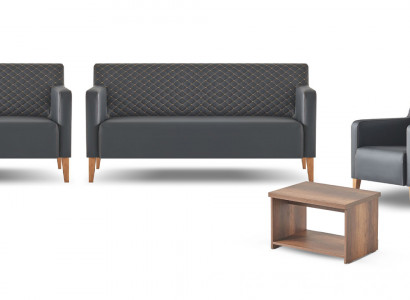 Aarbechtszëmmer-Set 5deelech Schwaarz 2x 3-Sëtzer 2x Fautteuil Braun Dësch