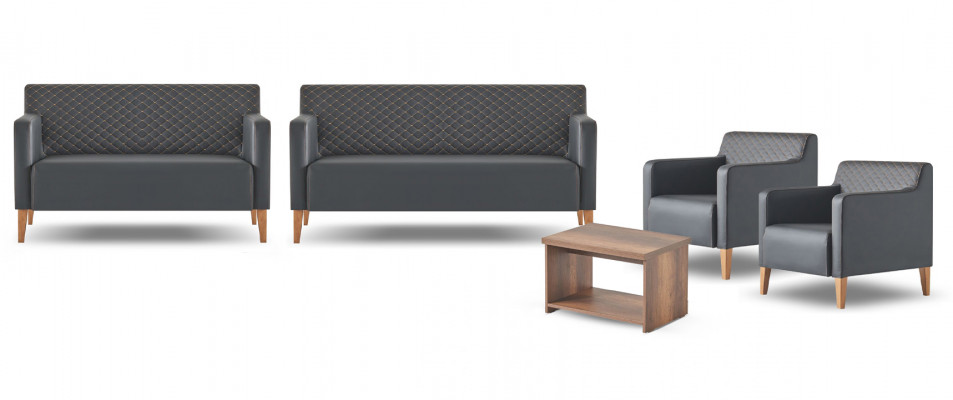 Aarbechtszëmmer-Set 5-deeleg Schwaarz 3-Sëtzer 2-Sëtzer 2x Fauteuil Kaffisdësch