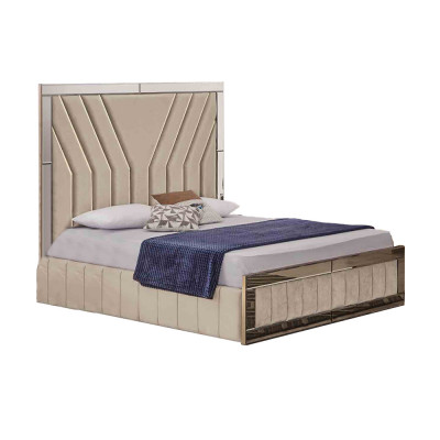 Beige Schlofzëmmer Bett Designer Duebelbett Luxus Bettgestell Bett