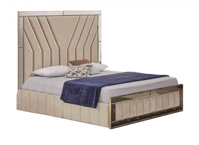 Beige Schlofzëmmer Bett Designer Duebelbett Luxus Bettgestell Bett