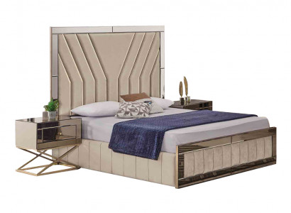 Luxuriéist Schlofzëmmer Set Designer Duebelbett Holz 2x Nuetsdëscher 3tlg