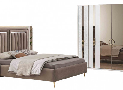 Beige Schlofzëmmer Set Edelt Duebelbett Nuetsdëscher Kleederschaf