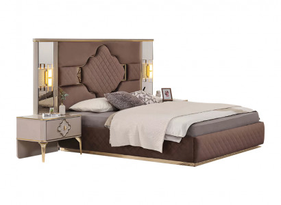 Braun-Beige Exklusiv Schlofzëmmer Sets Duebelbett 2x Nuetsdëscher