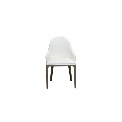 Wäissen Iesszëmmerstull Designer Lehnstill mat Holzféiss Designer Polstersëtz.