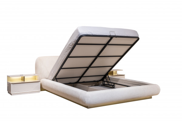 Elegant wäiss Schlofzëmmerkombinatioun Doppelbett Schminktisch Nuetsdëschercher