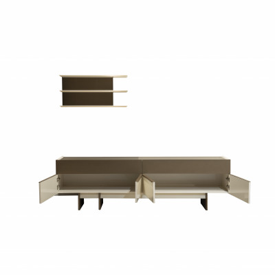 Beige-brong Wunnenzëmmer Garnitur Holz Miwwelen Edel Sideboard Wandregal