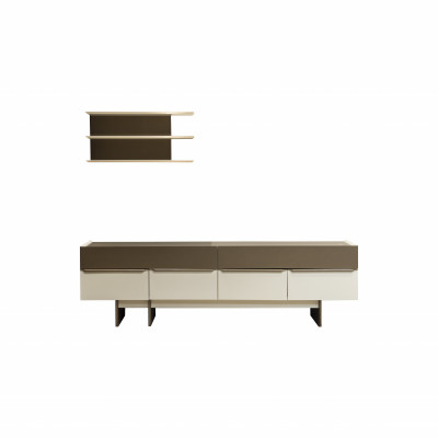 Beige-brong Wunnenzëmmer Garnitur Holz Miwwelen Edel Sideboard Wandregal