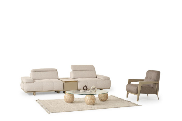 Hellgrou Wohnzimmer Designer Canapéen Véiersëtzer Polstersessel 2tlg Set