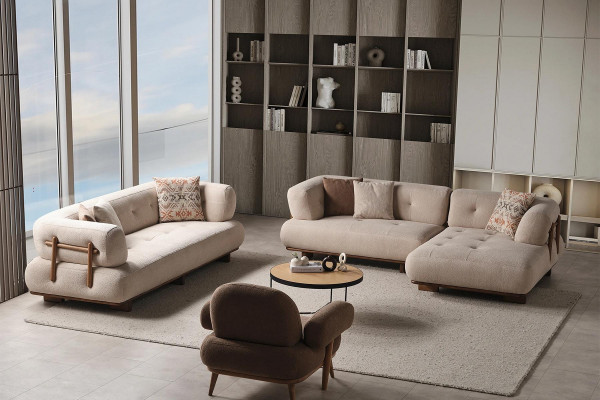 Stilvoll Sofa Garnitur Wunnzëmmert Still Luxus Sofa L-Form Fautuell Canapé