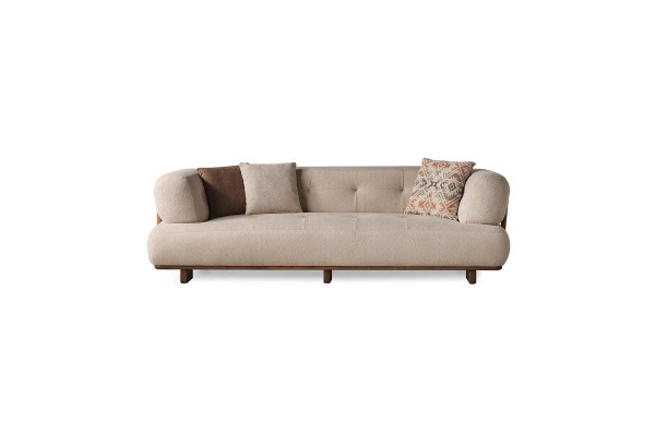 Beige Stuff gepolsterte Couch Designer Dräi-Sëtzer Sofa Edel Sëtzmiwwelen