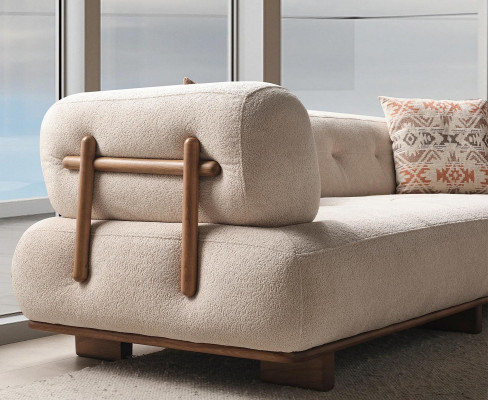 Beige Stuff gepolsterte Couch Designer Dräi-Sëtzer Sofa Edel Sëtzmiwwelen