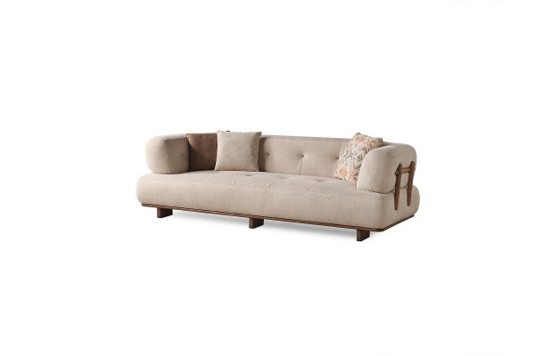 Beige Stuff gepolsterte Couch Designer Dräi-Sëtzer Sofa Edel Sëtzmiwwelen