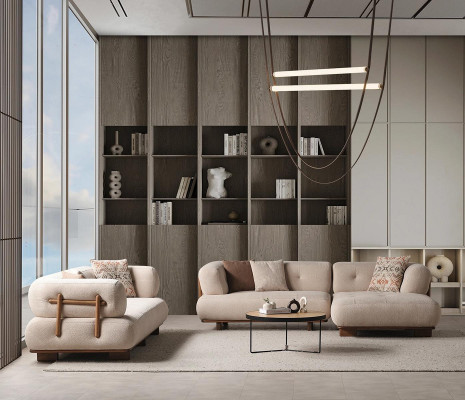 Stilvoll beige Sofagarnitur Ecksofa L-Form Polstermöbel Drësëtz-Sofa