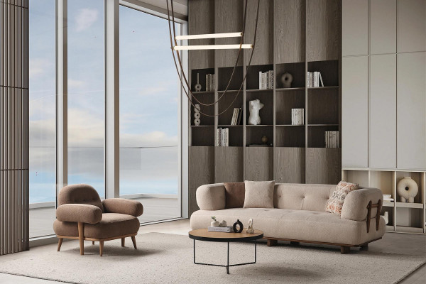 Exklusiv beige Wunnzëmmer Sëtzgruppen Wunnzëmmer Sofa Eenzele Still