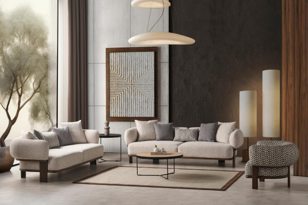 Hellgréng Wunnzëmmer Sëtzgruppe Polstersofaen Textilsëtz 2x Sofas