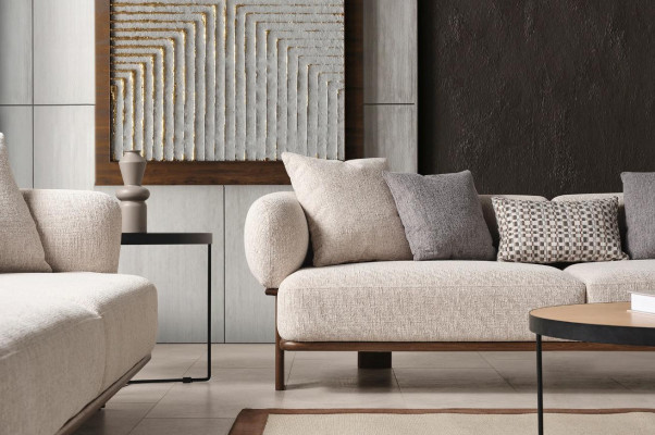 Hellbéisch Modern Sofa-Suite Wunnzëmmer 2x Dräisëtzer Polster Sofas