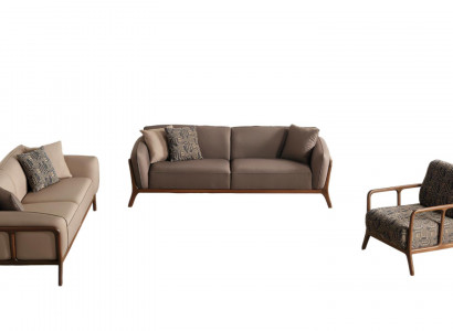 Braun-beige Wunnzëmmer Sofagarnitur Wunnzëmmer Designer Miwwelen 2x Canapéen