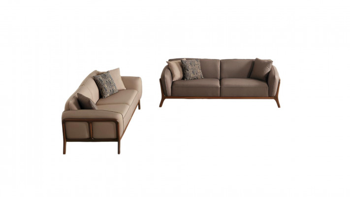 Stilvoll beige dräisëtzeger Garniture Wunnzëmmer Polstercouchen Sëtzméiwwel